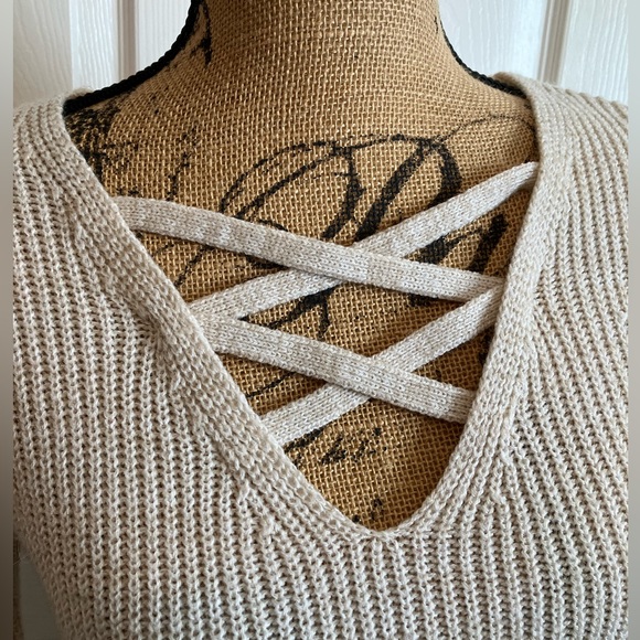 Arizona Oatmeal Marl ls knit criss cross front cream acrylic sweater Spring S - Picture 2 of 14